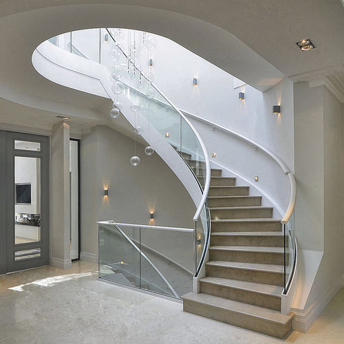 Escalier hélicoïdal - HAVEN - elite metalcraft - à marches en pierre / structure en verre / contemporain
