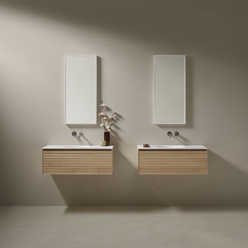 Meuble vasque double - SLAT 1C - Naxani - suspendu / en chêne / en bois massif