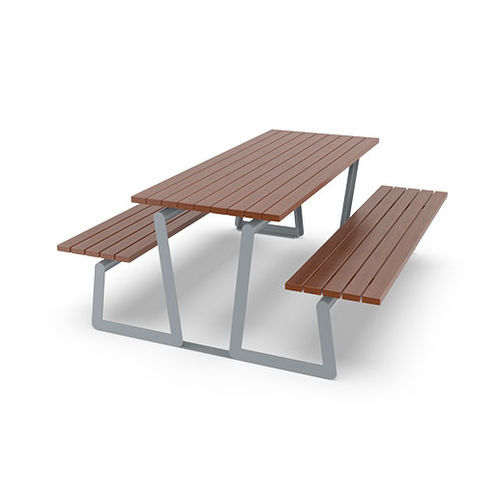 Table de pique-nique contemporaine - MILLO  - Komserwis Sp. z o.o. - en bois exotique / avec piètement en acier / rectangulaire