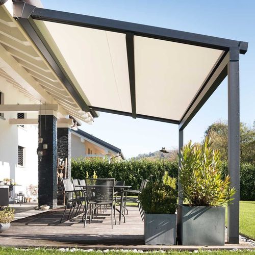 Pergola adossée - XTESA PLAIN - KE Outdoor Design - aluminium / en verre / couverture en toile