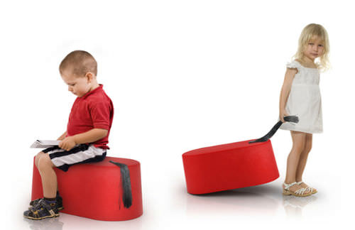 Pouf contemporain - TARBOUCH - Dar en Art  - en feutre / rond / rouge