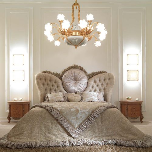 Lit double - FRATELLI RADICE SRL - de style Louis XV / avec tête de lit tapissée / en tissu