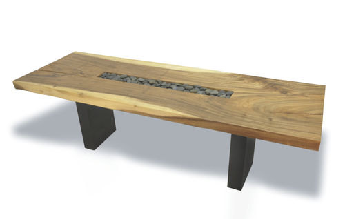 Table contemporaine - SLAB INSET ROCK   - Rotsen Furniture - en bois / rectangulaire / en matériaux de récupération