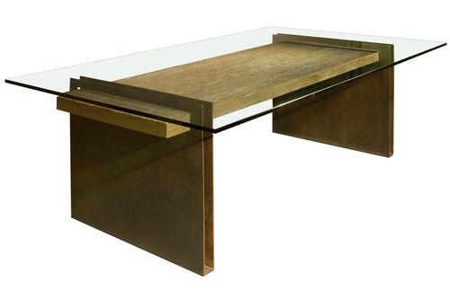 Table contemporaine - CHAPA METAL BASE - Rotsen Furniture - en verre / rectangulaire / en matériaux de récupération