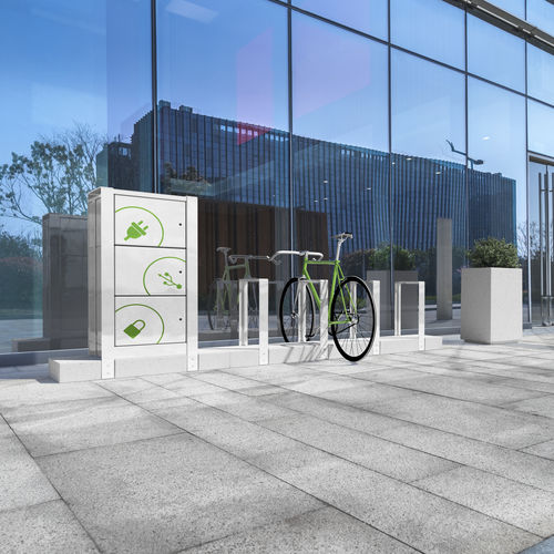 Appui-vélo au sol - T-BIKE & T-BOX - BELLITALIA - avec station de recharge / pour espace public / pour les zones urbaines