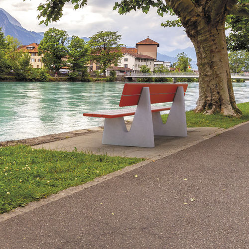 Banc public contemporain - DOLOMITI - BELLITALIA - en béton à haute performance / en bois / avec dossier