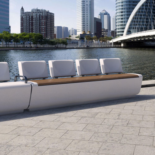 Banc public contemporain - LOUNGE LW - BELLITALIA - en bois / en pierre reconstituée / avec dossier