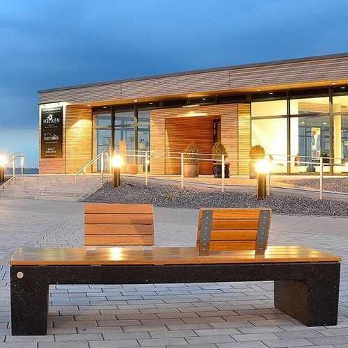 Banc public contemporain - ERACLEA WSD - BELLITALIA - en bois / en pierre reconstituée / avec dossier