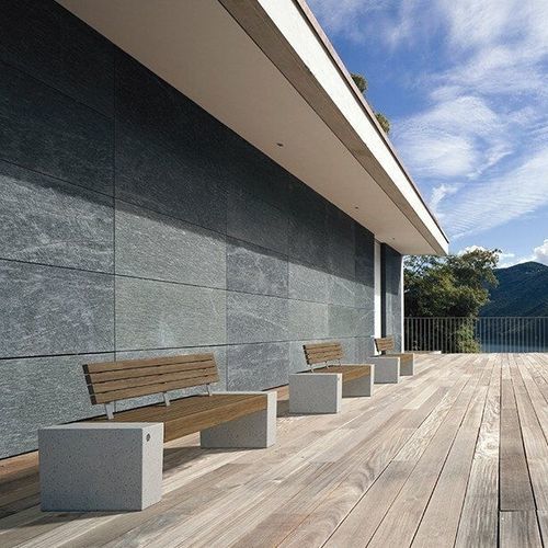 Banc public contemporain - ERACLEA WS - BELLITALIA - en bois / en pierre reconstituée / avec dossier