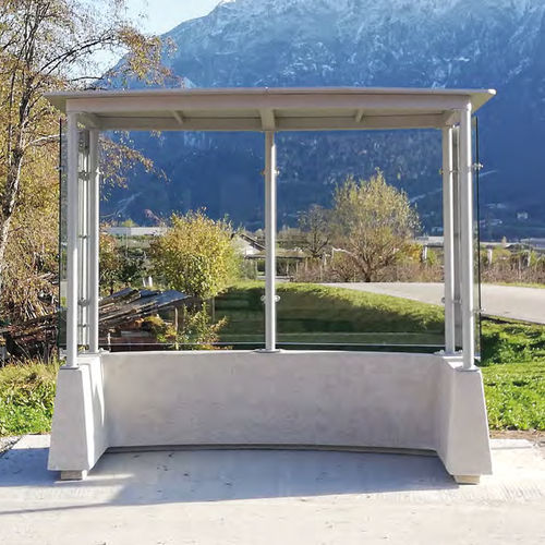 Abribus en pierre reconstituée - MAGNUM EVOLUTION S - BELLITALIA - en verre / en acier à revêtement par poudre