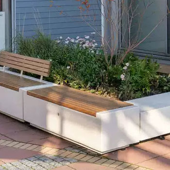 Banc public contemporain - DEMETRA 2DW - BELLITALIA - en bois / en pierre reconstituée / sans dossier