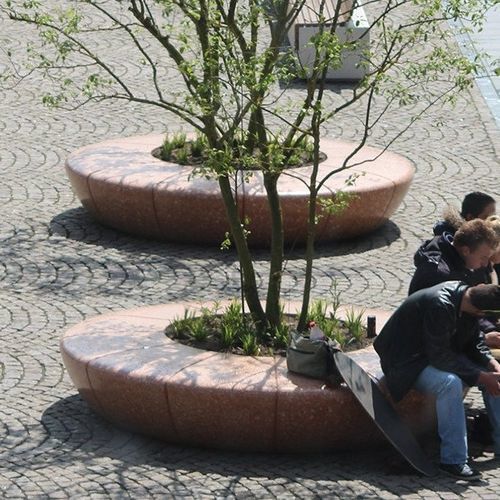 Jardinière en pierre reconstituée - OLIMPO - BELLITALIA - ronde / avec banc intégré / contemporaine