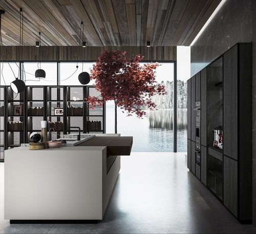 Cuisine contemporaine - AMARI - MITON - en placage de bois / en bois massif / en verre fumé