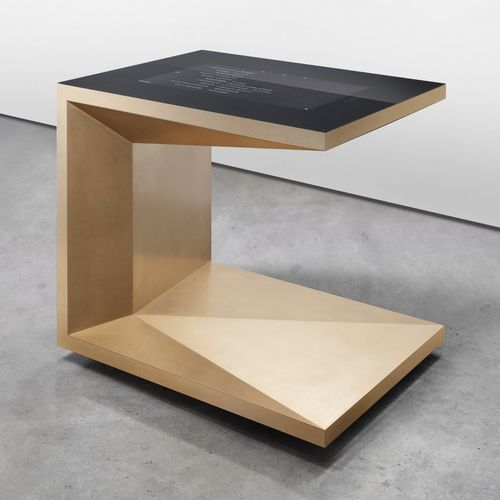 Table de travail contemporaine - M.POD - Steininger Designers - en verre trempé / avec piètement en acier / avec piètement en laiton