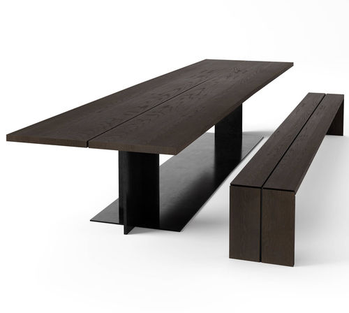 Ensemble table et bancs contemporain - SPLIT - Steininger Designers - en bois massif / en acier laqué / sur mesure