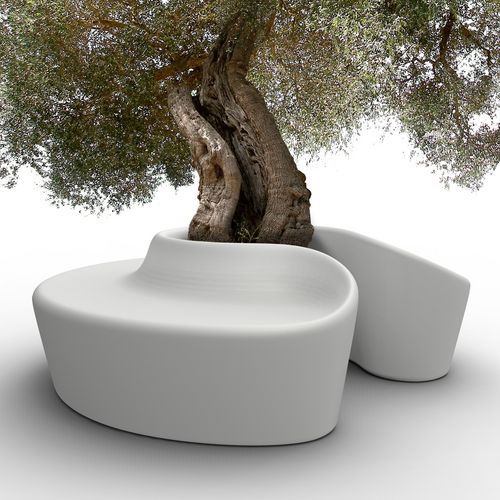 Banc public design original - SARDANA - Qui est Paul - en polymère / avec dossier / avec jardinière intégrée