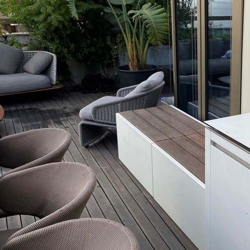 Banc de jardin contemporain - IMAGE'IN - ASSBD - ATELIER SO GREEN - en bois exotique / en fibro-ciment / sans dossier