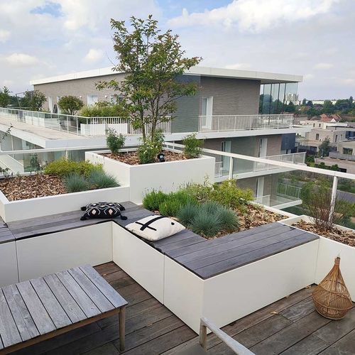 Jardinière en fibro-ciment - IRM/ICO+ASSBR-T/SAS-C/SAS-COCC - ATELIER SO GREEN - en bois exotique / en ipé / en aluminium