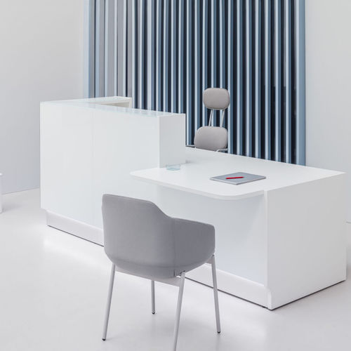 Banque d'accueil modulable - LINEA: LIN33L - MDD - en verre / en inox / en mélaminé