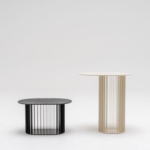 Table basse contemporaine - ROLL  - MDD - en métal / avec piètement en métal / ovale