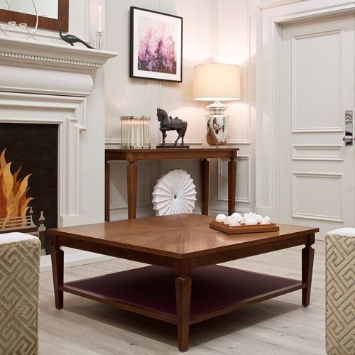 Table basse classique - FLARE  - Clive Christian - en noyer / en placage de bois / en cuir