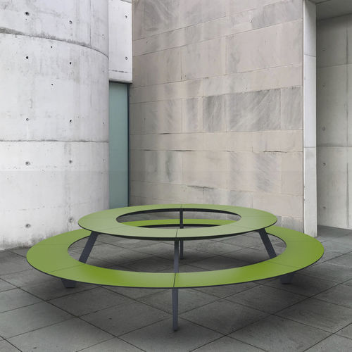 Table de pique-nique contemporaine - KING ARTHUR - Pro Urba - Aqua Pro Urba - en HPL / avec piètement en acier galvanisé / ronde