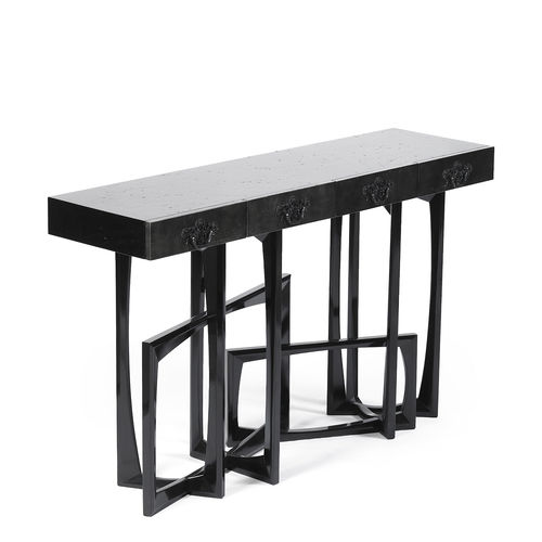 Console design original - METROPOLIS  - BOCA DO LOBO - en acajou / en bois doré à la feuille d'or / avec piètement en bois