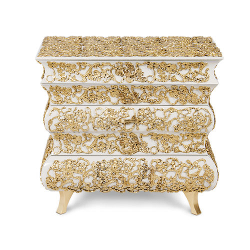 Table de chevet classique - CROCHET  - BOCA DO LOBO - en bois doré à la feuille d'or / en laiton / avec piètement en bois