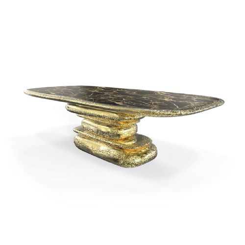 Table à manger design original - STONEHENGE - BOCA DO LOBO - en marbre / avec piètement en laiton poli / rectangulaire