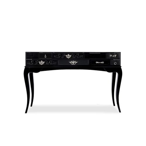 Console design original - YORK  - BOCA DO LOBO - en bois laqué / en verre trempé / en cuir