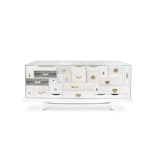 Buffet design original - MONDRIAN - BOCA DO LOBO - en acajou / en verre / en cuir