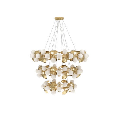 Lustre contemporain - HERA ROUND III - BOCA DO LOBO - en verre dépoli / en laiton / en laiton poli