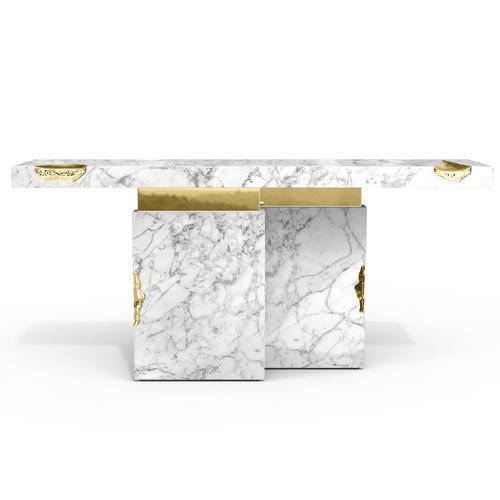 Console contemporaine - EMPIRE - BOCA DO LOBO - en laiton poli / en marbre / avec piètement en marbre