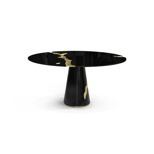 Table à manger contemporaine - LAPIAZ - BOCA DO LOBO - en acajou / en laiton poli / avec piètement en bois laqué