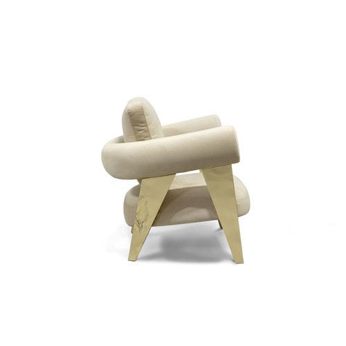 Fauteuil contemporain - ETHEREAL - BOCA DO LOBO - en tissu / en laiton poli / marron