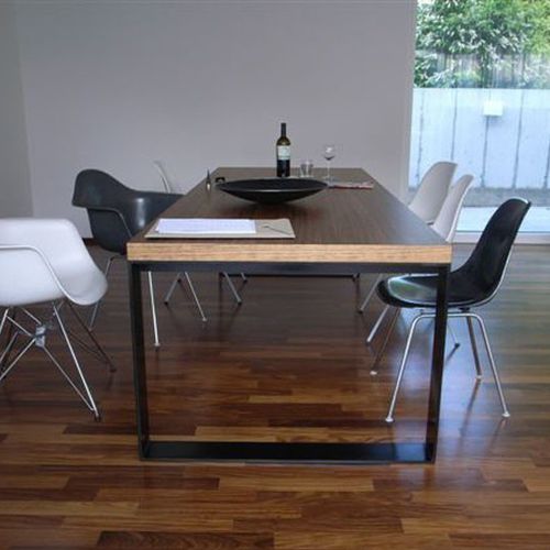 Table à manger contemporaine - pure inox - en bois / en acier inoxydable / rectangulaire