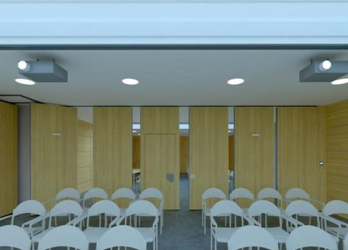 Cloison coulissante-empilable - MAXPARETE - Oddicini Industrie - stratifiée / professionnelle / à commande électrique