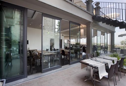 Cloison coulissante-empilable - PARTITIONS - DOMINO - Oddicini Industrie - vitrée / professionnelle