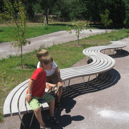 Banc public contemporain - SINU - NORCOR MOB.URBAIN - en bois exotique / en acier inoxydable / modulaire