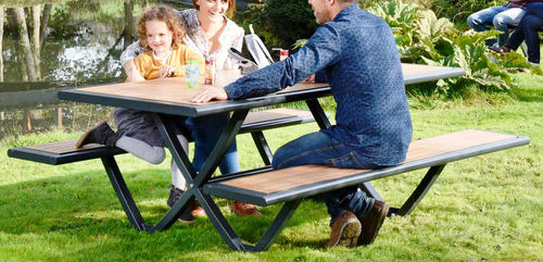 Table de pique-nique contemporaine - XENIX - NORCOR MOB.URBAIN - en acier à revêtement par poudre / en HPL / avec piètement en métal laqué