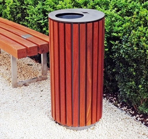 Poubelle publique - BOORT - NORCOR MOB.URBAIN - en inox brossé / en bois exotique / d'extérieur