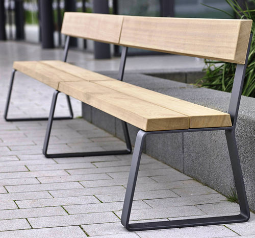 Banc public contemporain - MODUL-WEW - NORCOR MOB.URBAIN - en bois exotique / en acier / avec dossier