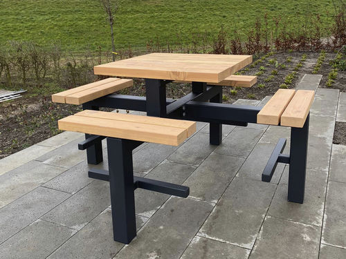 Table de pique-nique contemporaine - M-4 M-8 - NORCOR MOB.URBAIN - en métal peint / en bois / avec piètement en métal