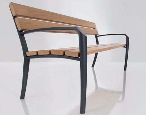 Banc public contemporain - TRANQUILL - NORCOR MOB.URBAIN - en bois exotique / en fonte d'aluminium / avec dossier