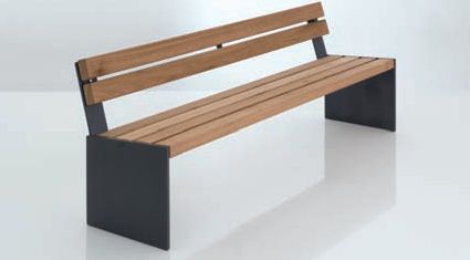 Banc public contemporain - BINGO - NORCOR MOB.URBAIN - en bois exotique / en tôle d'acier / avec dossier