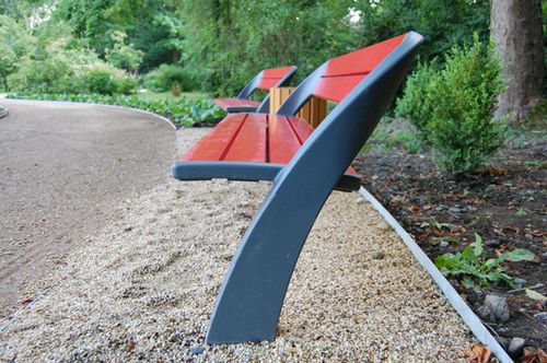 Banc public contemporain - ARMONIA - NORCOR MOB.URBAIN - en bois exotique / en acier / avec dossier