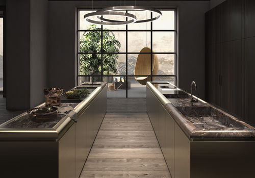 Cuisine contemporaine - DC10 - Rossana - en marbre / en placage de bois / avec îlot