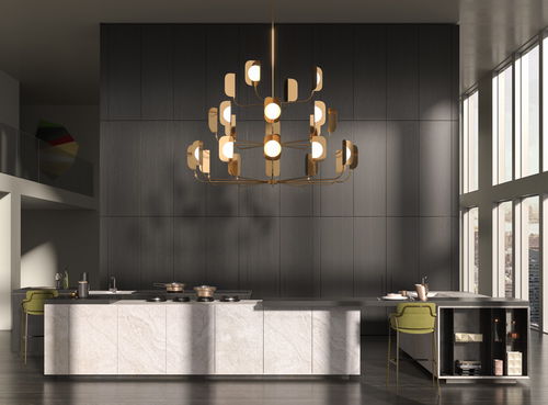 Cuisine contemporaine - HT50 - Rossana - en inox / en placage de bois / avec îlot