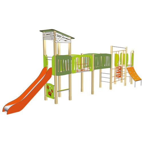 Structure de jeu pour aire de jeux - BIBOU : MA CABANE 3 TOURS FILET - Transalp - pour collectivité / en inox / en aluminium