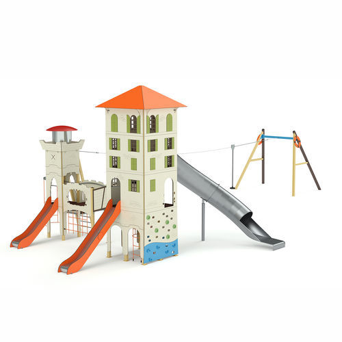 Structure de jeu pour aire de jeux - La Bâtisse méditerranéenne - Tyrolienne - Transalp - pour crèche / pour établissement public / pour espace public